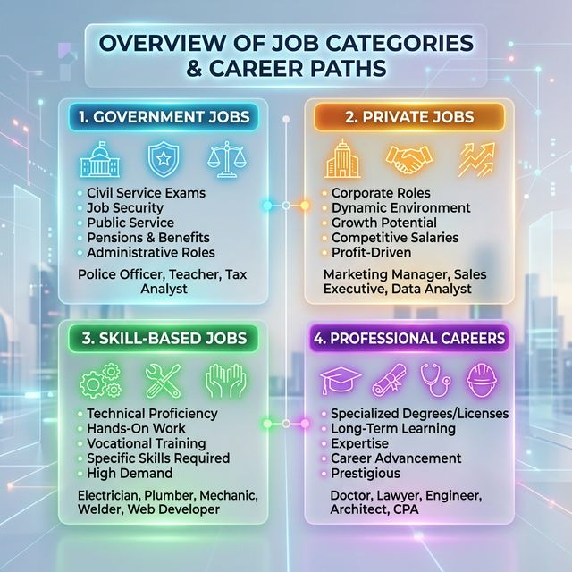 job categories after 12th government private skill based and professional careers